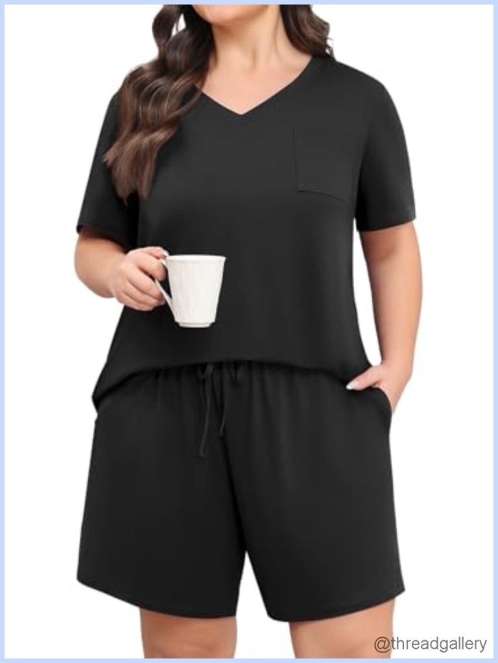 Womens Plus Size Pajama Set 2 Piece V Neck Short Sleeve Shorts Sleepwear